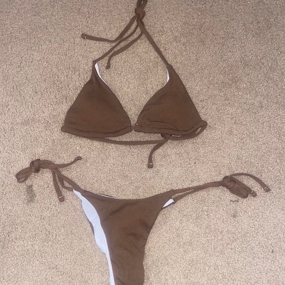 SHEIN SXY Rib Ruched Tie Side Bikini Swimsuit